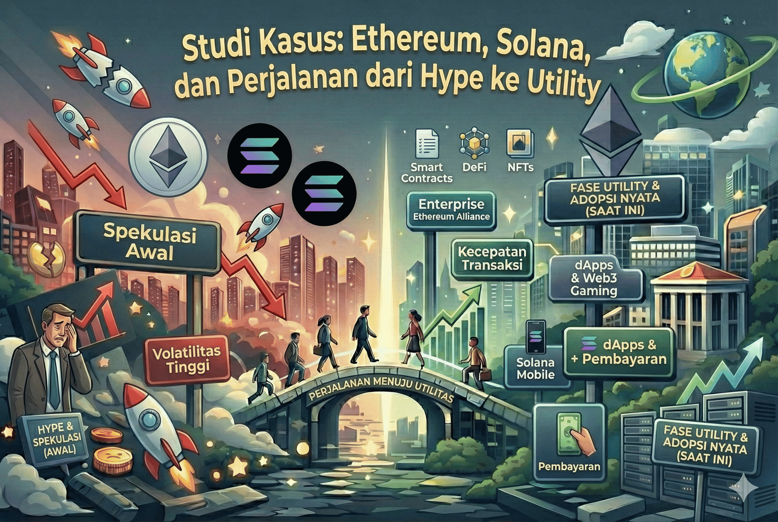 Studi Kasus: Ethereum, Solana, dan Perjalanan dari Hype ke Utility